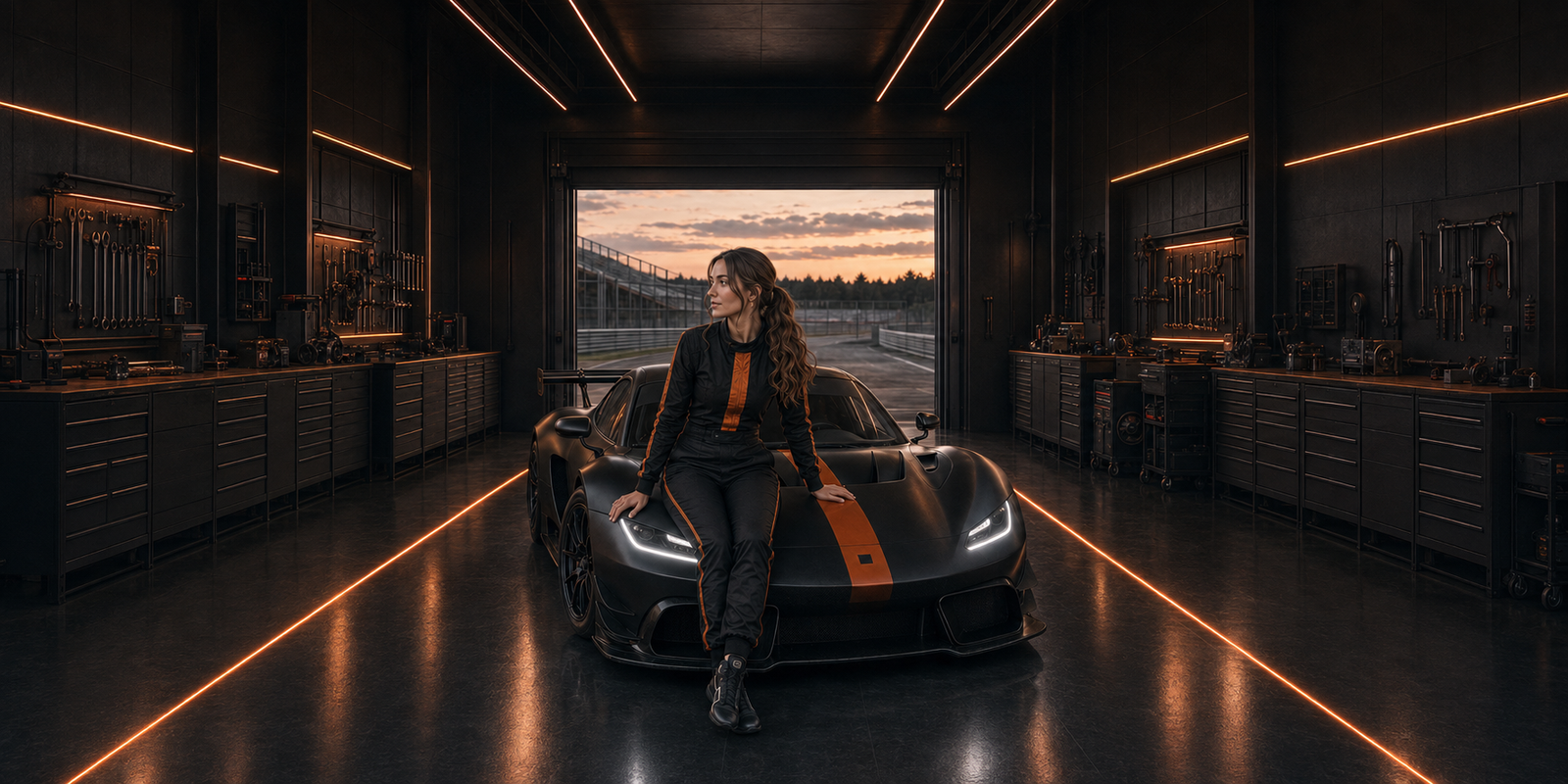 Anaïs assise sur une voiture dans le stand Nouvelle Aire
